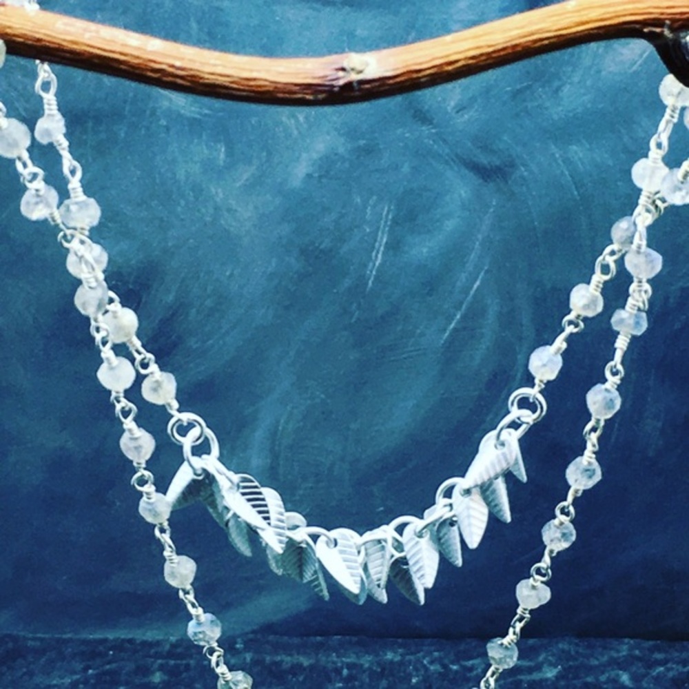 Organic motif Silver leaves & labradorite necklace
